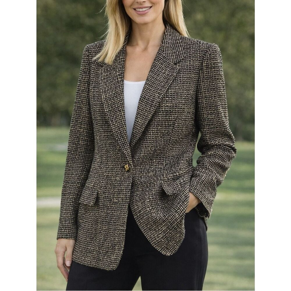 Vintage Cache Black Cream Tweed Blazer Jacket Size 10 Made in USA Classic